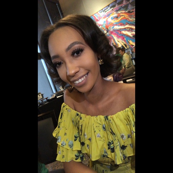 FEW MODA Yellow Pleated Dress w/Floral Design - Picture 2 of 5